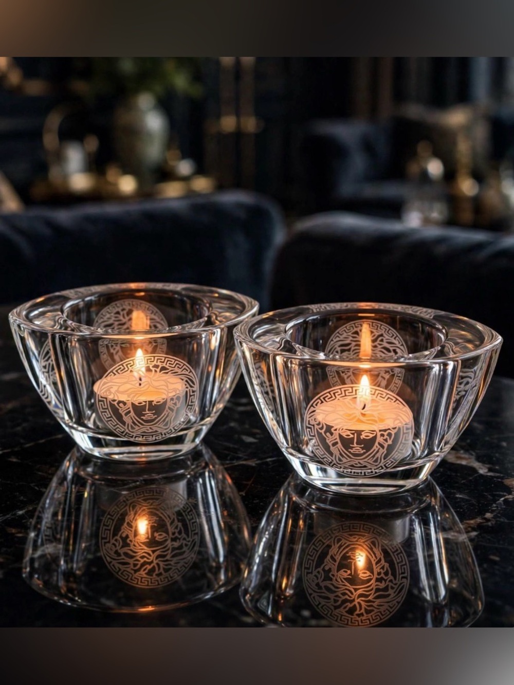 VERSACE for Rosenthal Crystal Votive Holders Set of two FLAWLESS